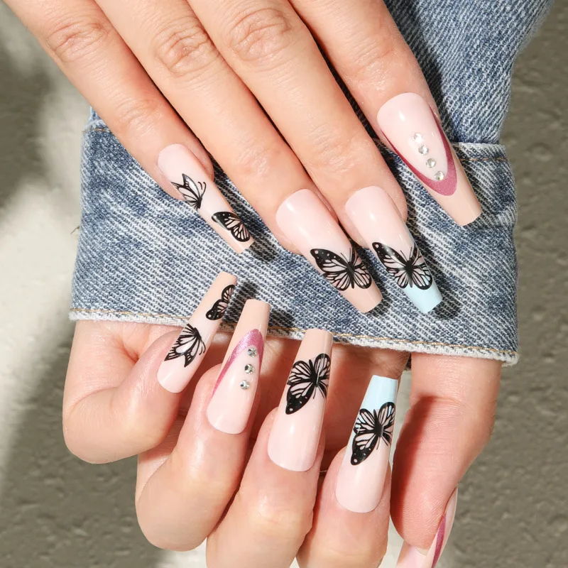 Butterfly Rhinestone Press-On Nails