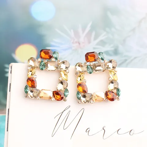 Square Rhinestone Hoop Earrings