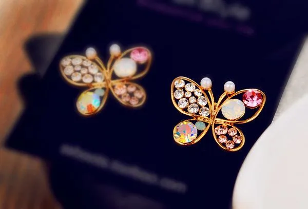 Rhinestone Butterfly Stud Earrings