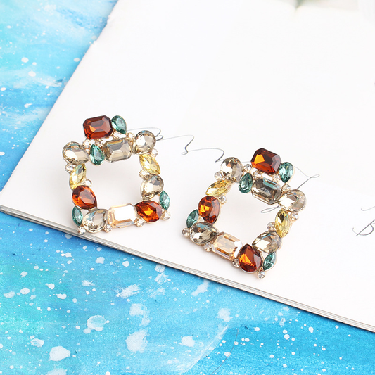 Square Rhinestone Hoop Earrings