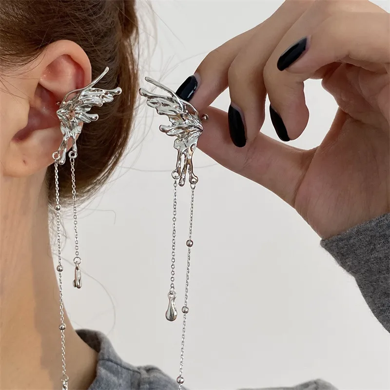 Silver Butterfly Tassel Earrings