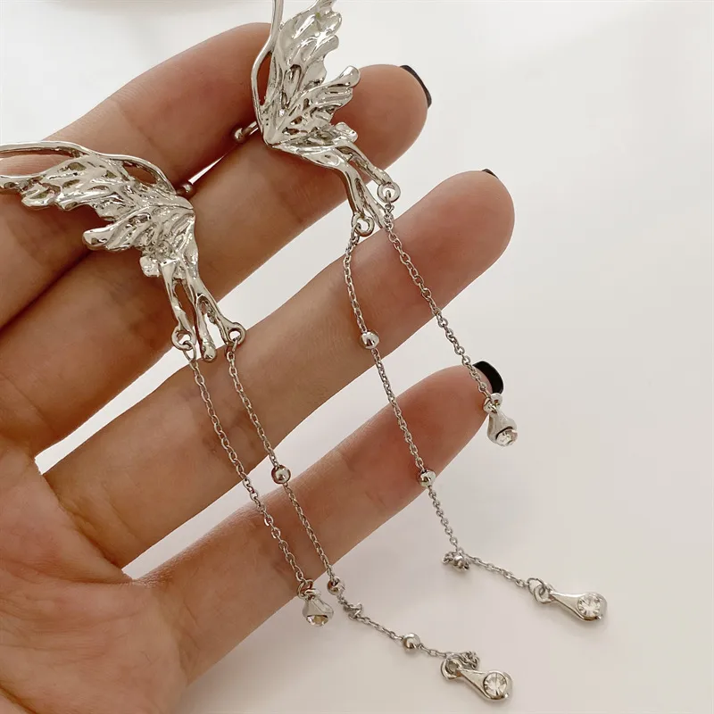 Silver Butterfly Tassel Earrings